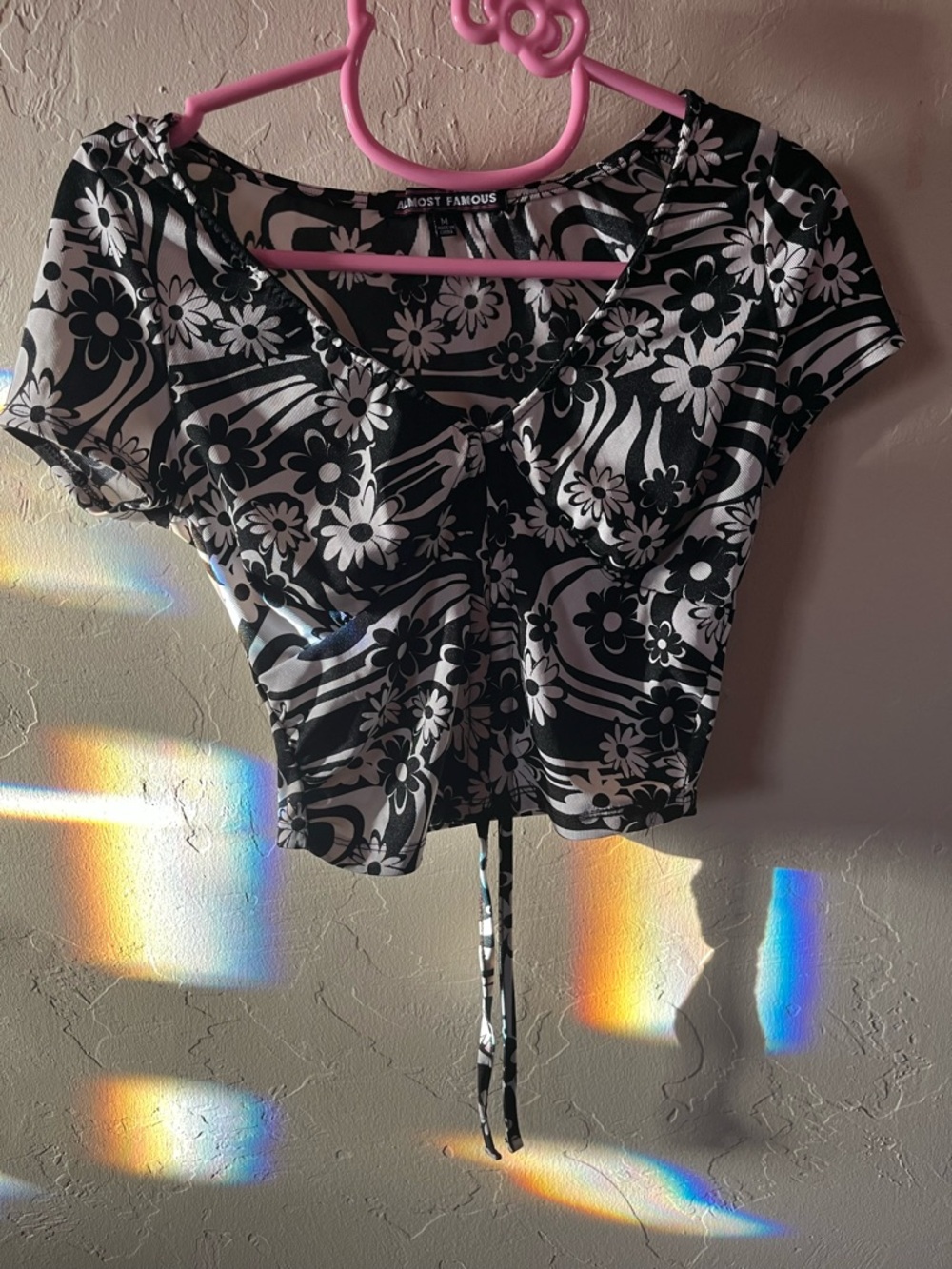 Almost Famous Black & White Floral Tie-Front Crop Top